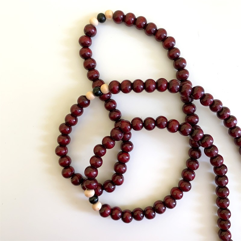 Elastic Tibetan Mala - Burgundy Wood (medium)