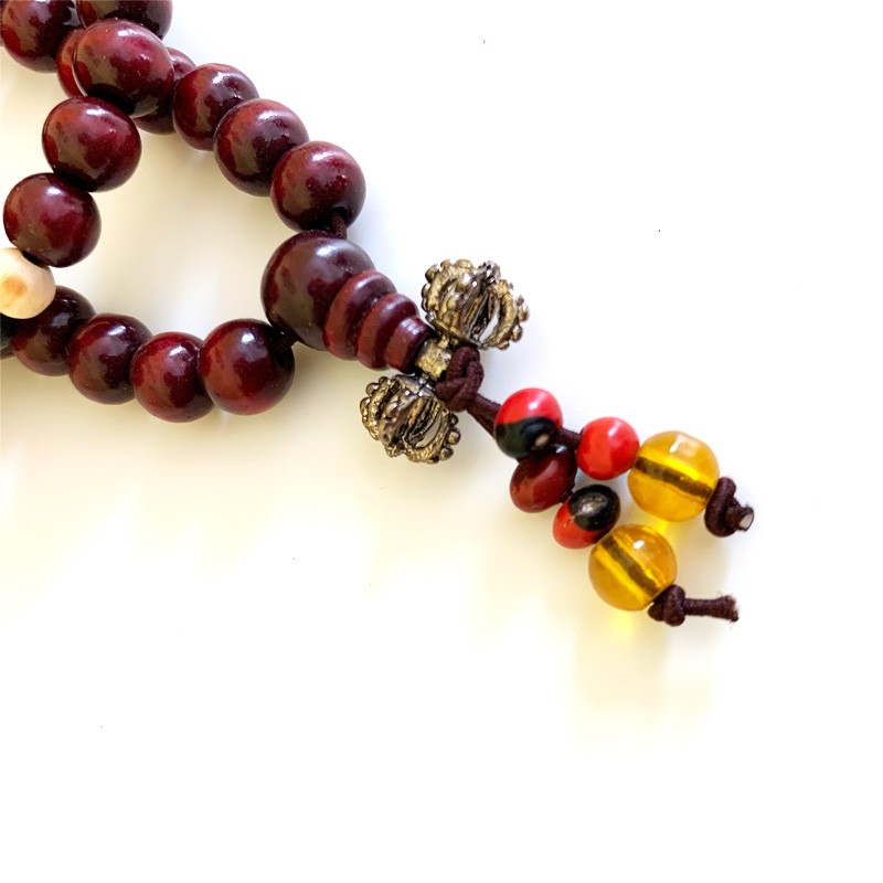 Elastic Tibetan Mala - Burgundy Wood (medium)